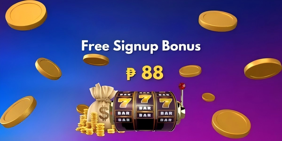 Casino welcome banner with golden coins, slot reels and a bonus headline